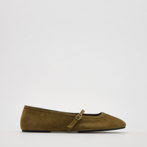 Reserved - Juhbőr balerina - barnászöld - 494ID-78X