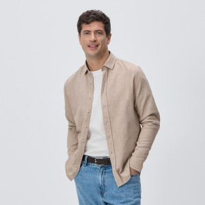 Reserved - Slim szabású ing egyiptomi pamutból - bézs - 563HT-08M