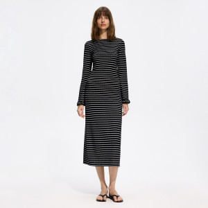 Reserved - Csíkos maxi ruha - fekete - 628LD-99X