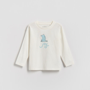 Reserved - Hosszú ujjú póló mintával - krémszínű - 683IG-01X