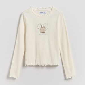 Reserved - Pusheen hosszú ujjú pamutpóló - krémszínű - 806HT-01X