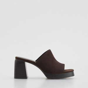 Reserved - Magas sarkú, velúr mule papucs - sötétbarna - 813ID-89X