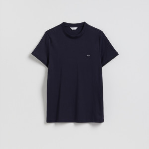Reserved - Slim fit pamut póló - tengerészkék - WC996-59X