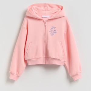 Luźna bluza z kapturem - 116 (5-6 lat) - brzoskwiniowy - dziewczynki - Reserved - 001JF-24X