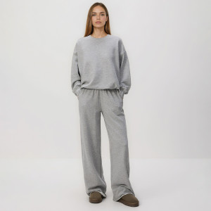 Spodnie dresowe z szerokimi nogawkami - L - jasnoszary - damska - Reserved - 002HT-09M