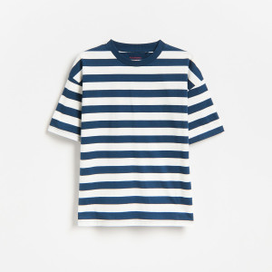 Bawełniany t-shirt w paski - 170 (13-14 lat) - złamana biel - chłopcy - Reserved - 002IY-01X