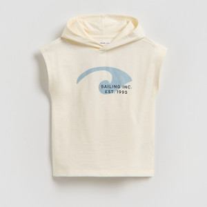T-shirt z kapturem - 170 (13-14 lat) - złamana biel - chłopcy - Reserved - 003IY-01X
