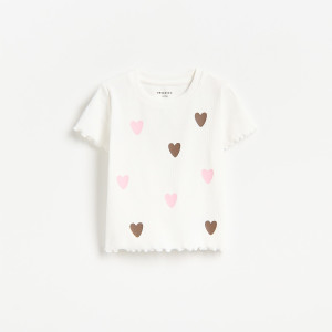 Prążkowany t-shirt - 104 (3-4 lata) - złamana biel - dziewczynki - Reserved - 003KE-01X