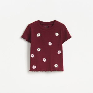 Prążkowany t-shirt - 98 (2-3 lata) - karminowy - dziewczynki - Reserved - 003KE-92X