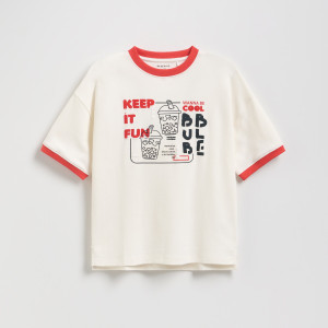 T-shirt z nadrukiem - 164 (13 lat) - złamana biel - chłopcy - Reserved - 004FH-01X