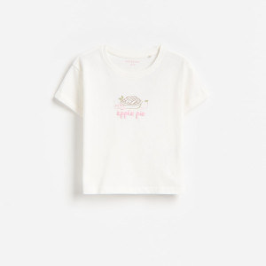 T-shirt z nadrukiem na plecach - 104 (3-4 lata) - złamana biel - dziewczynki - Reserved - 004KE-01X