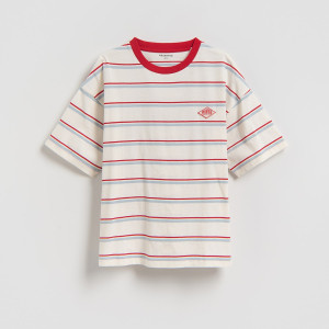 Bawełniany t-shirt w paski - 170 (13-14 lat) - czerwony - chłopcy - Reserved - 005IY-33X