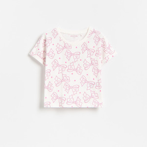 Bawełniany t-shirt we wzory - 110 (4-5 lat) - złamana biel - dziewczynki - Reserved - 008KE-01X