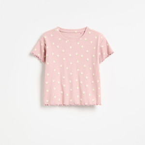 T-shirt z bawełną - 110 (4-5 lat) - brudny róż - dziewczynki - Reserved - 009KE-39X