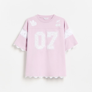T-shirt z koronkowym zdobieniem - 152 (11 lat) - lawendowy - dziewczynki - Reserved - 011HU-04X