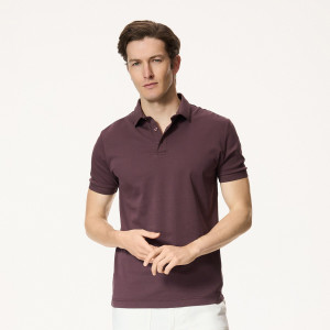 Polo slim z bawełny pima - L - bordowy - męska - Reserved - 012HM-83X