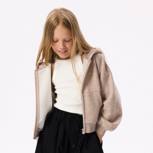 Bluza dresowa z kapturem - 134 (8 lat) - beżowy - dziewczynki - Reserved - 012JF-08M