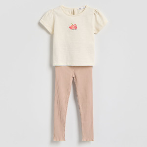 Bawełniany komplet - 86 (12-18 m.) - beżowy - dziewczynki - Reserved - 013KE-08X