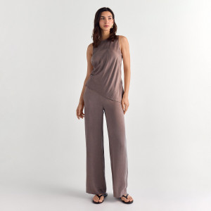 Szerokie spodnie z lyocellem - S - beżowy - damska - Reserved - 017JP-08X