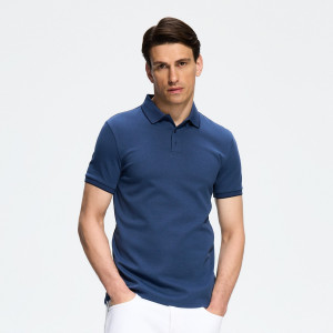 Koszulka polo slim - M - granatowy - męska - Reserved - 018JT-59M