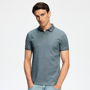 Koszulka polo slim - L - ciemnozielony - męska - Reserved - 018JT-79M