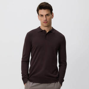Wiskozowy sweter polo - S - ciemnobrązowy - męska - Reserved - 019FR-89X