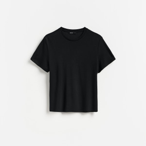 T-shirt z wiskozą - S - czarny - damska - Reserved - 019KF-99X