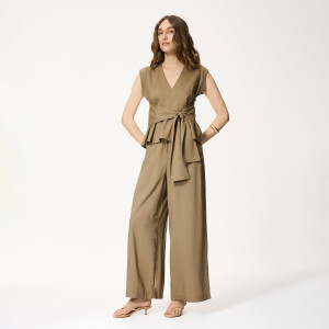 Spodnie z lyocellu - M - warm olive - damska - Reserved - 019KK-19X