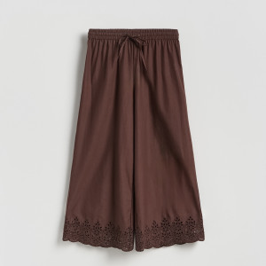 Spodnie z ażurowym wykończeniem - S - brązowy - damska - Reserved - 027JP-88X