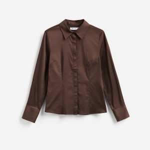 Koszula z bawełną - XXL - ciemnobrązowy - damska - Reserved - 028LB-89X