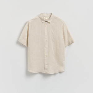 Lniana koszula slim fit - S - beżowy - męska - Reserved - 031IS-08X