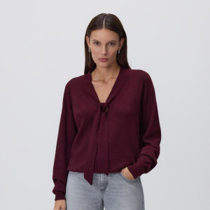 Sweter z ozdobnym wiązaniem - S - bordowy - damska - Reserved - 033GH-83M