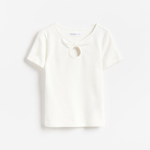 Bawełniany t-shirt - 116 (5-6 lat) - złamana biel - dziewczynki - Reserved - 033HU-01X