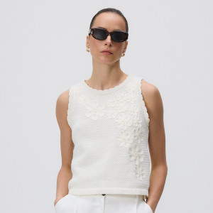 Dzianinowy top - M - kremowy - damska - Reserved - 034GS-02X