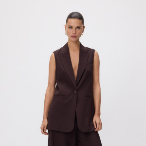 Kamizelka z dodatkiem wiskozy - L - ciemnobrązowy - damska - Reserved - 035JL-89P