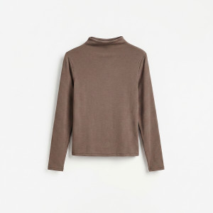Longsleeve z modalem - XS - brązowy - damska - Reserved - 036KF-84X