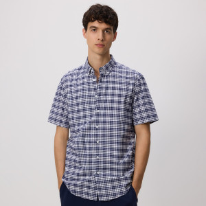 Koszula regular fit w kratę - S - granatowy - męska - Reserved - 037EH-59P