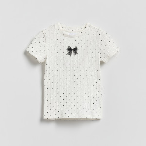 T-shirt w kropki - 134/140 (8-9 lat) - złamana biel - dziewczynki - Reserved - 037HU-01X