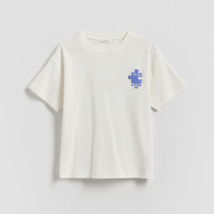 T-shirt z nadrukiem na plecach - 116 (5-6 lat) - złamana biel - dziewczynki - Reserved - 038HU-01X