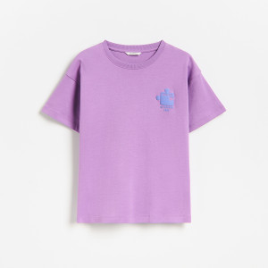 T-shirt z nadrukiem na plecach - 122 (6-7 lat) - lawendowy - dziewczynki - Reserved - 038HU-04X