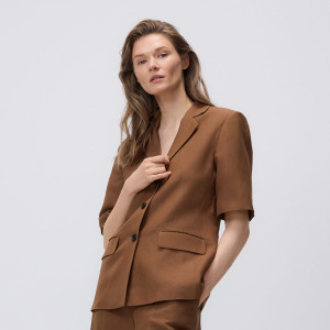 Marynarka z lnem - L - brązowy - damska - Reserved - 038JL-84X