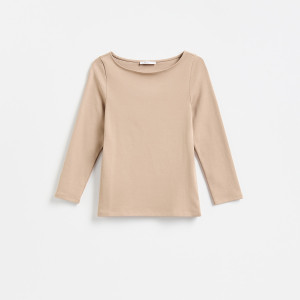 Longsleeve z bawełną - M - beżowy - damska - Reserved - 038KF-08X