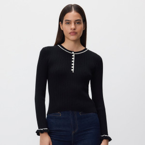 Sweter w prążek - XL - czarny - damska - Reserved - 039GS-99X
