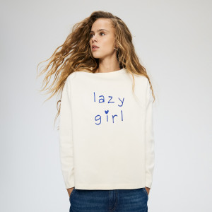 Longsleeve z napisami - M/L - jasnożółty - damska - Reserved - 039HT-10X