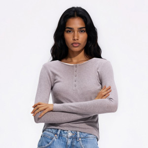 Longsleeve z lyocellem - L - szary - damska - Reserved - 043KF-85M