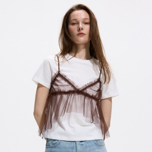 T-shirt z topem - L - biały - damska - Reserved - 045KF-00X