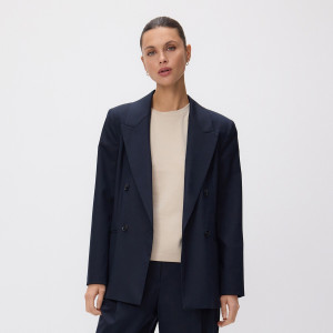Dwurzędowa marynarka z dodatkiem wełny - L - granatowy - damska - Reserved - 047JL-59X