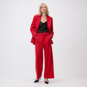 Spodnie w kant z wiskozą - L - czerwony - damska - Reserved - 047KK-33X