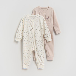 Bawełniany pajacyk 2 pack - 62/68 (1-6 m.) - złamana biel - dziewczynki - Reserved - 049BY-01X