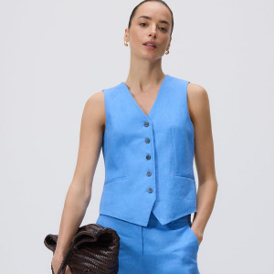 Lniana kamizelka garniturowa - L - niebieski - damska - Reserved - 050JL-54X